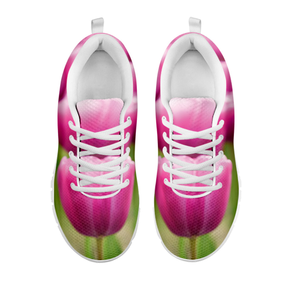 Pink Tulip Print White Running Shoes