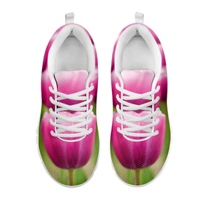 Pink Tulip Print White Running Shoes