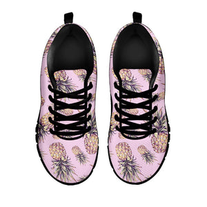Pink Vintage Pineapple Pattern Print Black Running Shoes