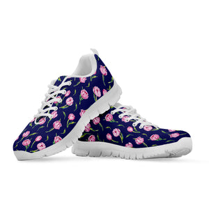 Pink Watercolor Tulip Flower Print White Running Shoes