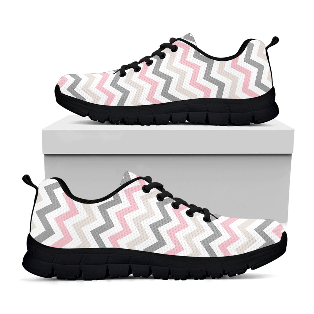 Pink White And Grey Chevron Print Black Running Shoes