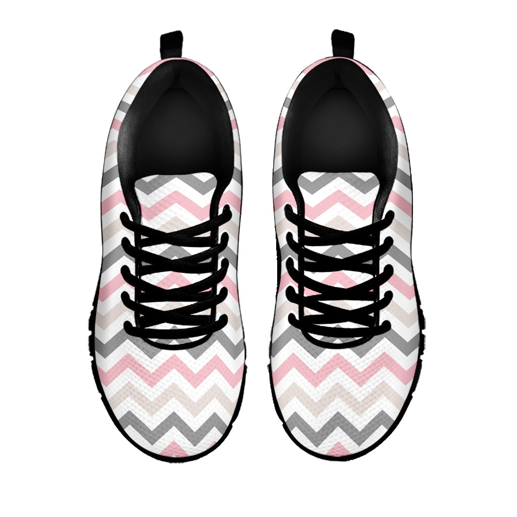 Pink White And Grey Chevron Print Black Running Shoes