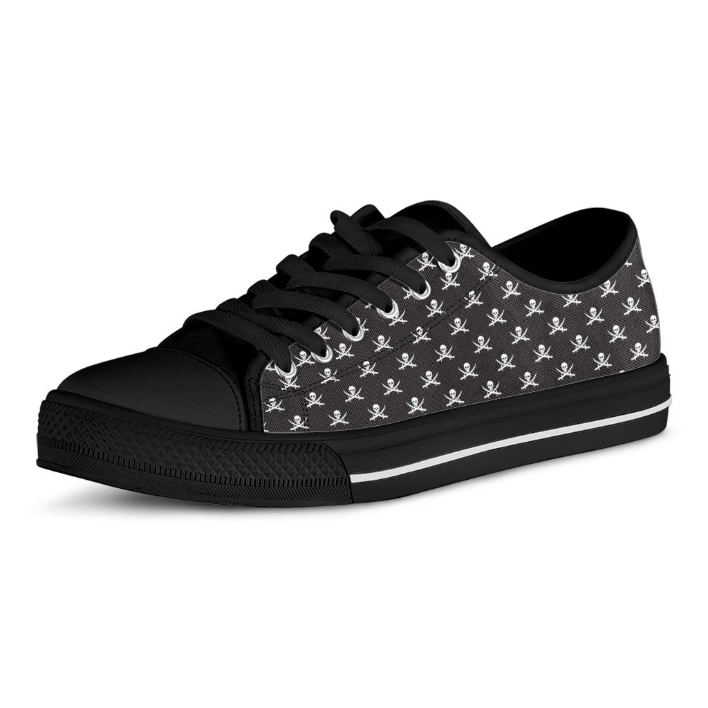 Pirate Skull Symbol Pattern Print Black Low Top Sneakers