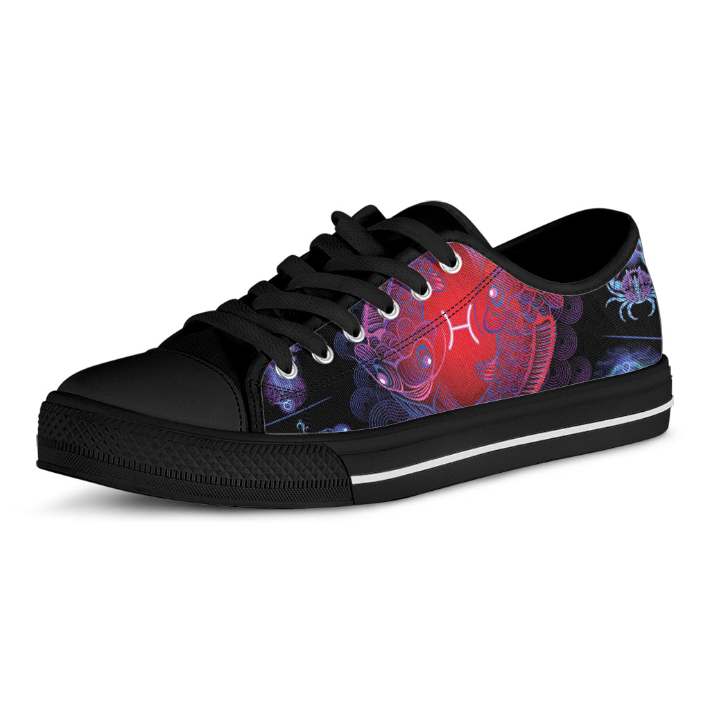 Pisces And Astrological Signs Print Black Low Top Sneakers