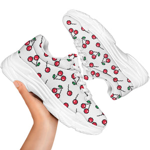 Pixel Cherry Pattern Print White Chunky Shoes