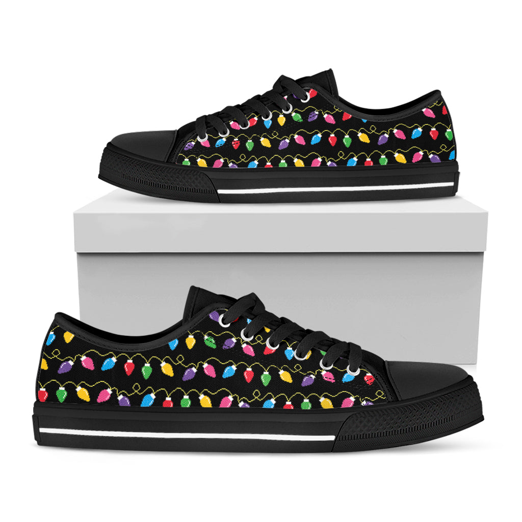 Pixel Christmas Lights Print Black Low Top Sneakers