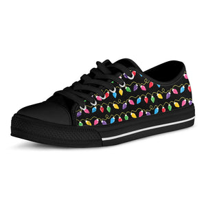 Pixel Christmas Lights Print Black Low Top Sneakers