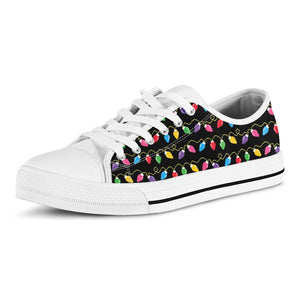 Pixel Christmas Lights Print White Low Top Sneakers