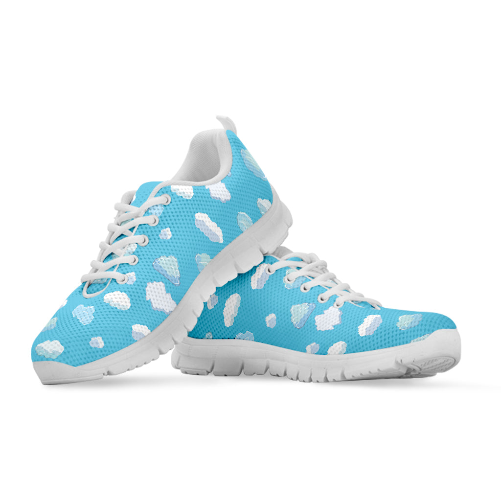 Pixel Cloud Pattern Print White Running Shoes