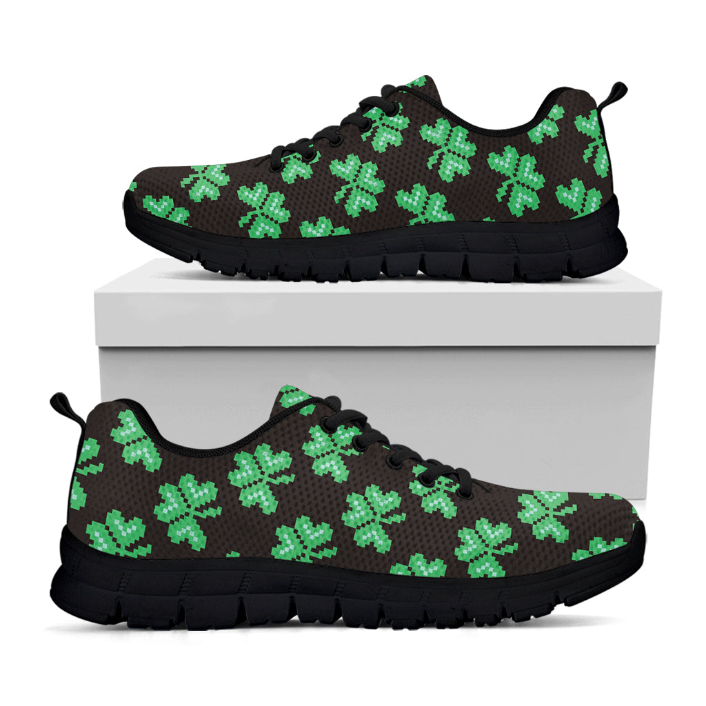Pixel Clover St. Patrick's Day Print Black Running Shoes