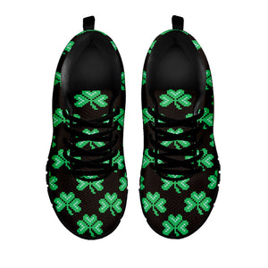 Pixel Clover St. Patrick's Day Print Black Running Shoes