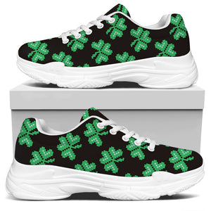 Pixel Clover St. Patrick's Day Print White Chunky Shoes