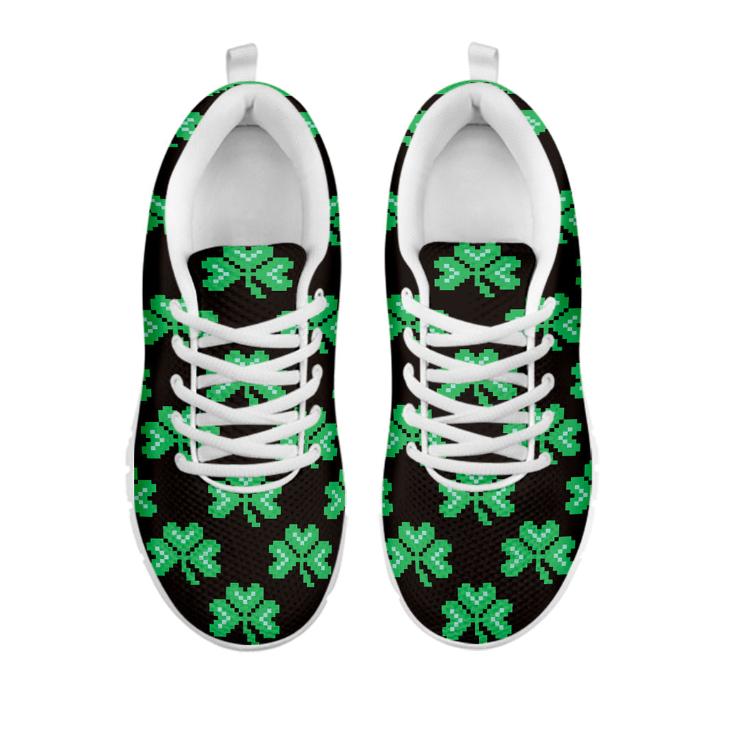 Pixel Clover St. Patrick's Day Print White Running Shoes