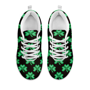 Pixel Clover St. Patrick's Day Print White Running Shoes
