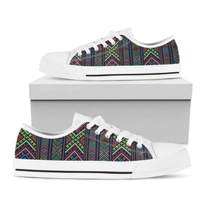 Pixel Ethnic Pattern Print White Low Top Sneakers