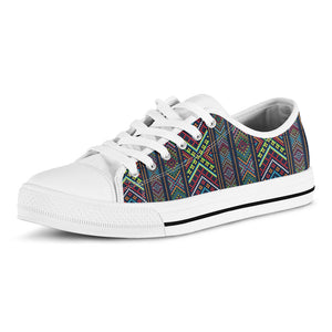 Pixel Ethnic Pattern Print White Low Top Sneakers