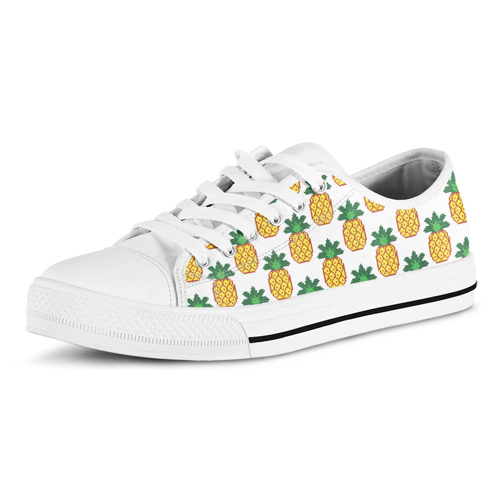 Pixel Pineapple Pattern Print White Low Top Sneakers