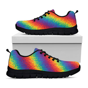 Pixel Rainbow Pattern Print Black Running Shoes