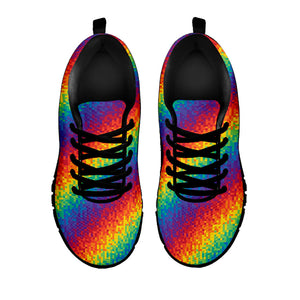Pixel Rainbow Pattern Print Black Running Shoes