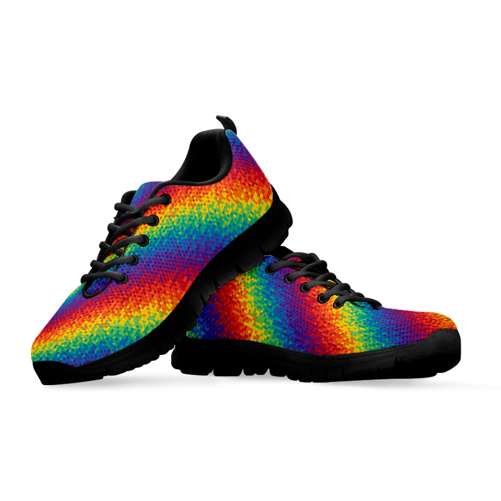 Pixel Rainbow Pattern Print Black Running Shoes