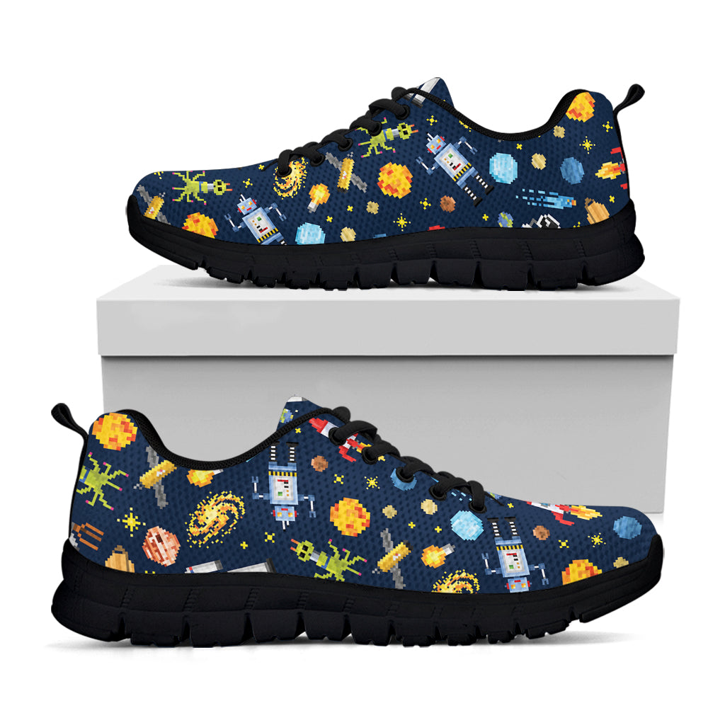 Pixel Space Pattern Print Black Running Shoes