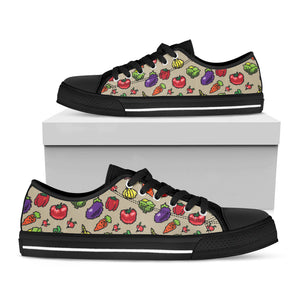 Pixel Vegetables Pattern Print Black Low Top Sneakers