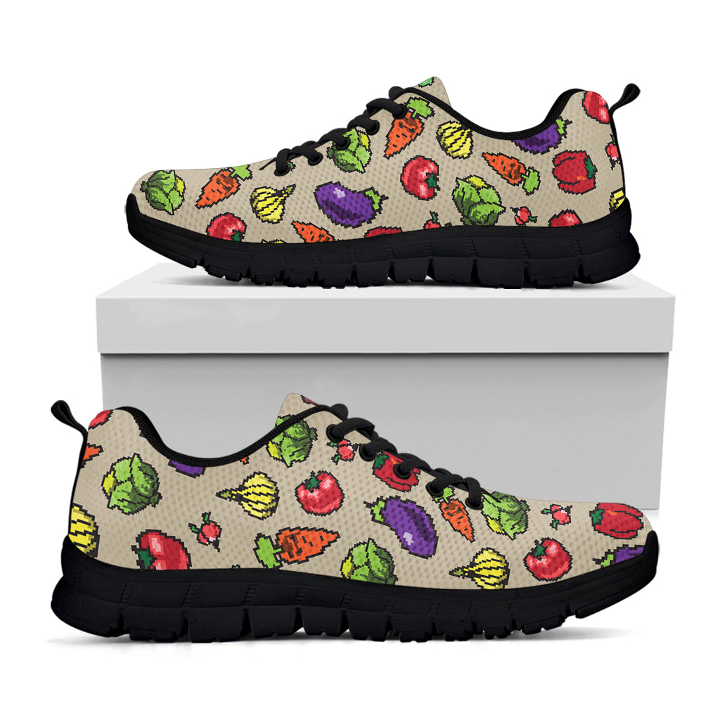 Pixel Vegetables Pattern Print Black Running Shoes