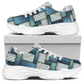 Plaid And Denim Patchwork Pattern Print White Chunky Shoes