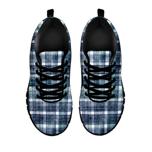 Plaid Denim Jeans Pattern Print Black Running Shoes