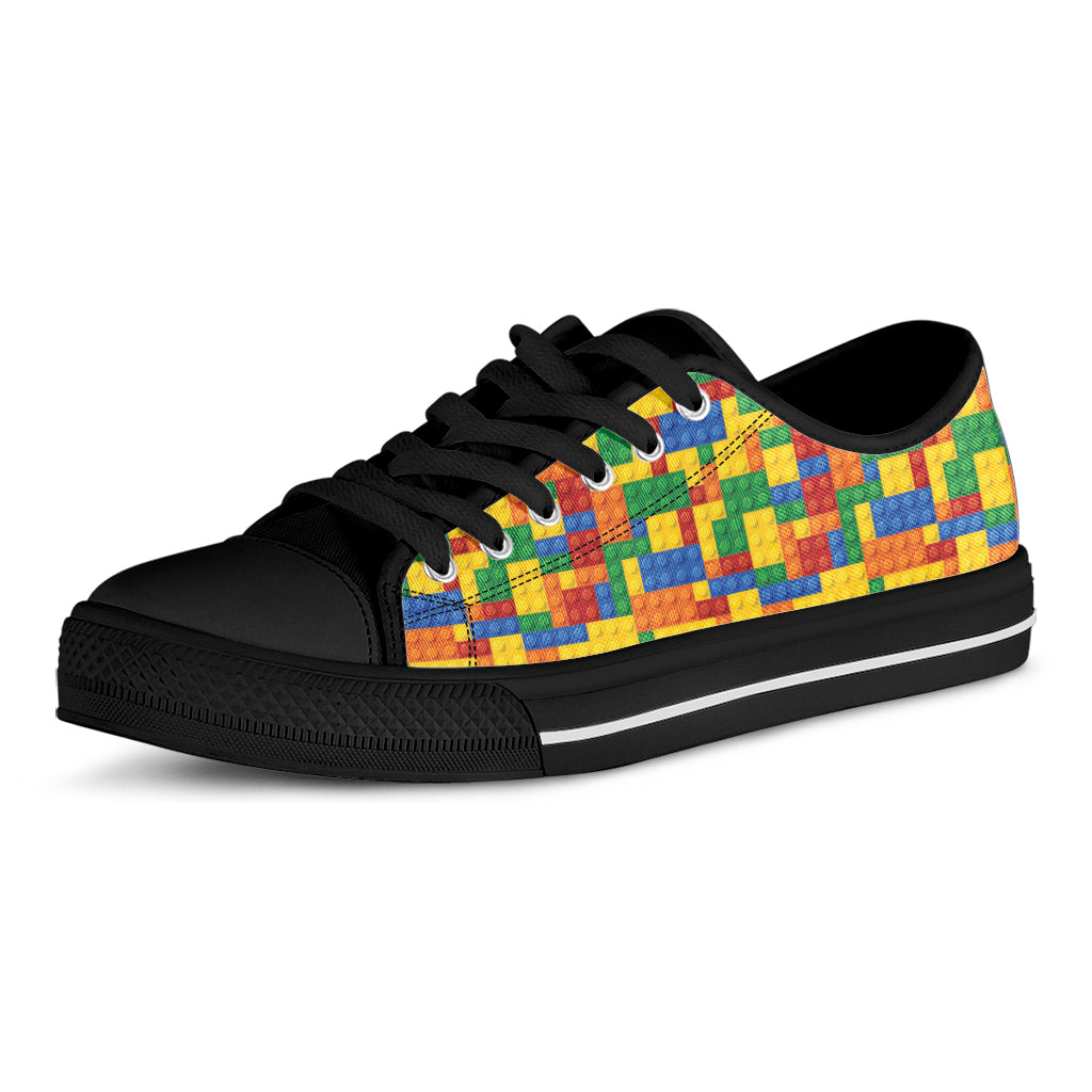 Plastic Building Blocks Pattern Print Black Low Top Sneakers