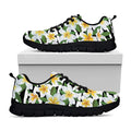 Plumeria Flower Striped Pattern Print Black Running Shoes