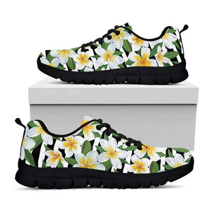 Plumeria Flower Striped Pattern Print Black Running Shoes