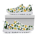 Plumeria Flower Striped Pattern Print White Running Shoes