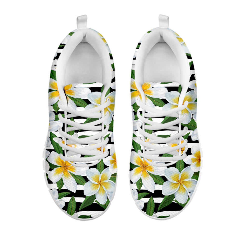 Plumeria Flower Striped Pattern Print White Running Shoes