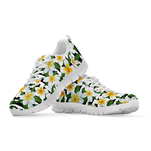Plumeria Flower Striped Pattern Print White Running Shoes
