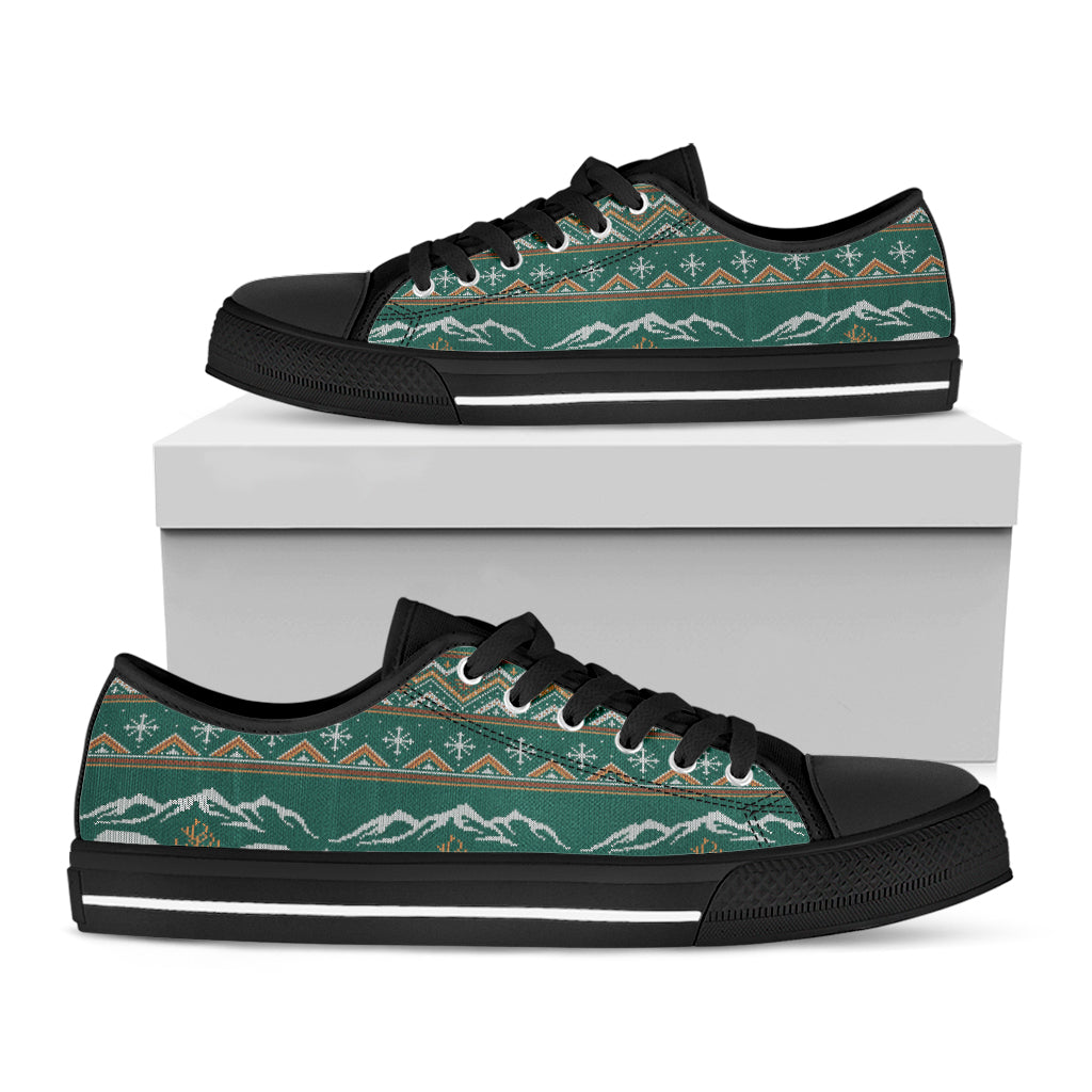 Polar Bear Knitted Pattern Print Black Low Top Sneakers