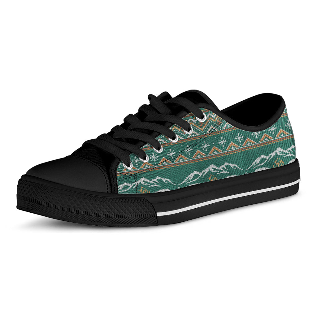Polar Bear Knitted Pattern Print Black Low Top Sneakers