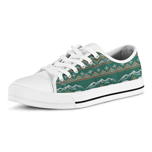 Polar Bear Knitted Pattern Print White Low Top Sneakers