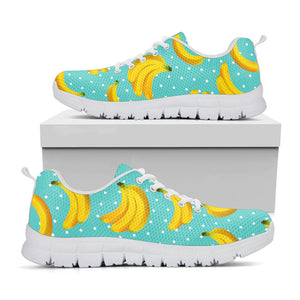 Polka Dot Banana Pattern Print White Running Shoes