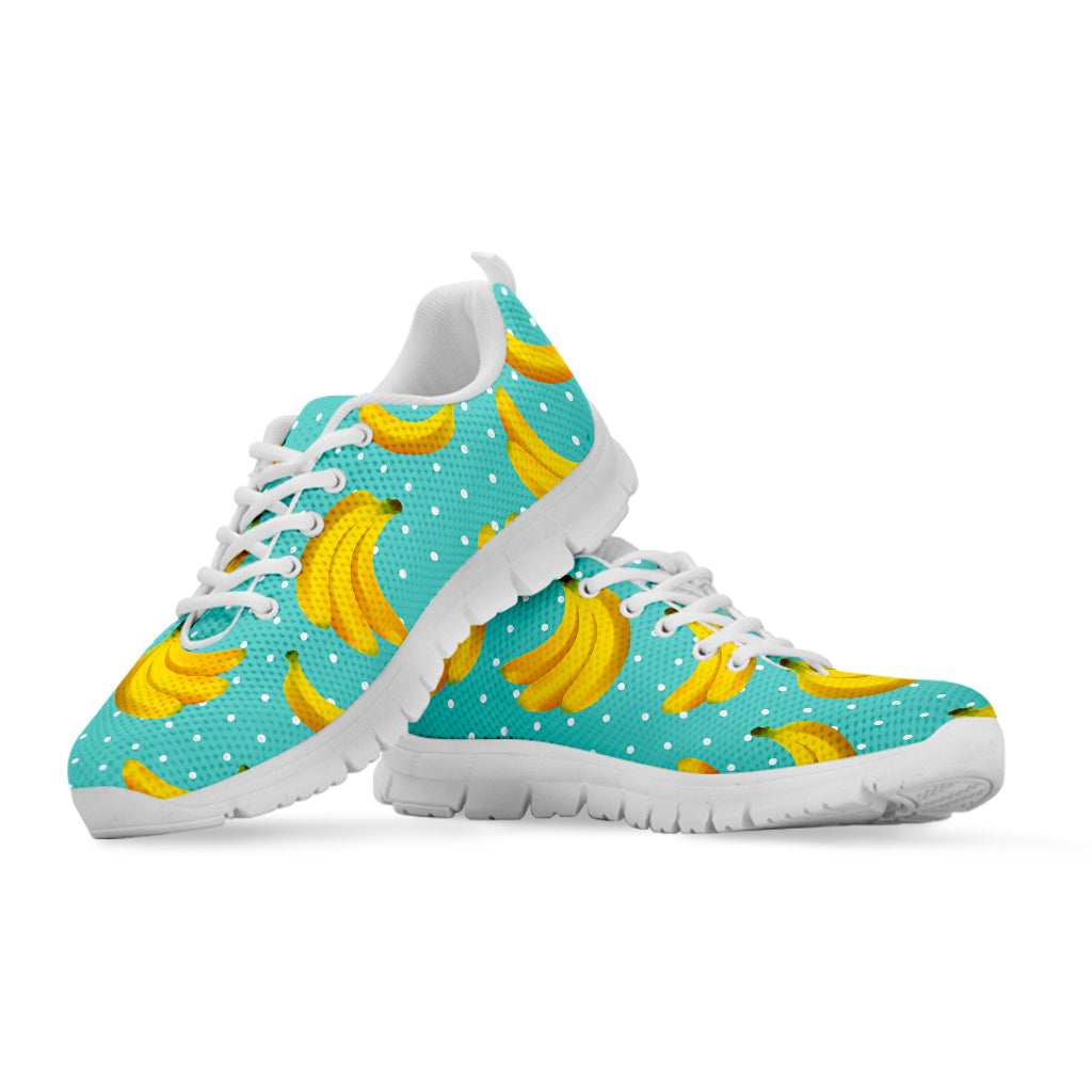 Polka Dot Banana Pattern Print White Running Shoes