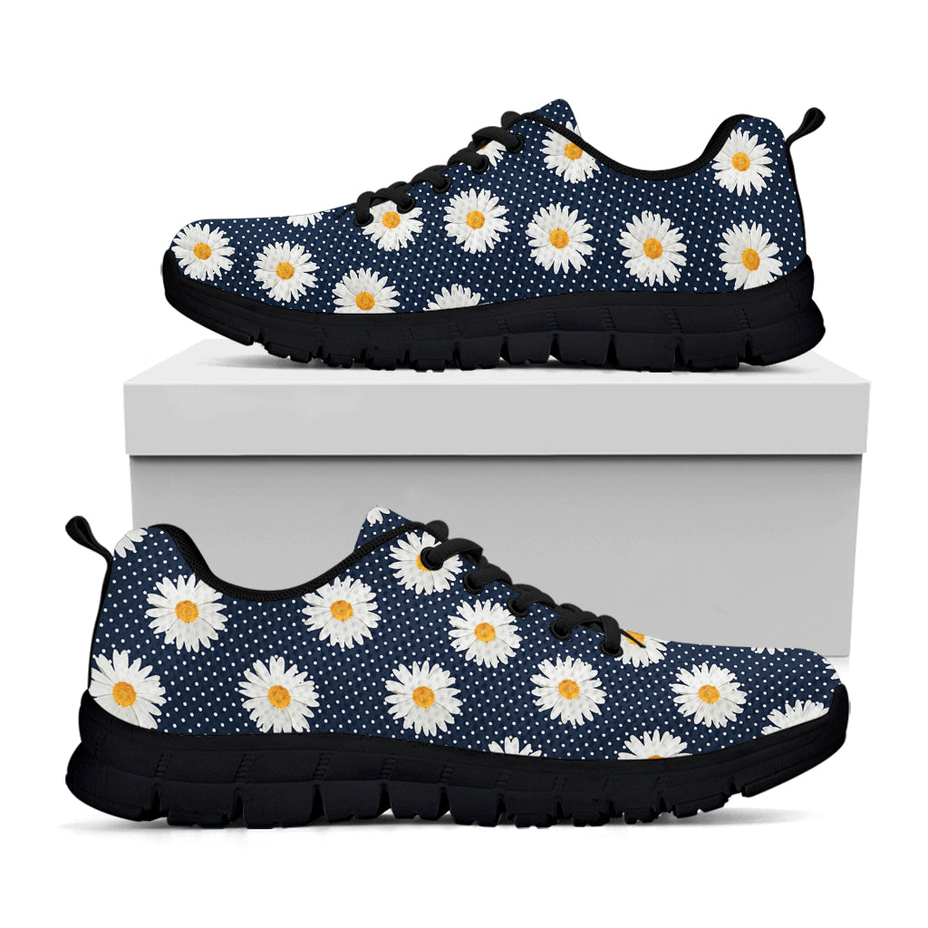 Polka Dot Daisy Floral Pattern Print Black Running Shoes