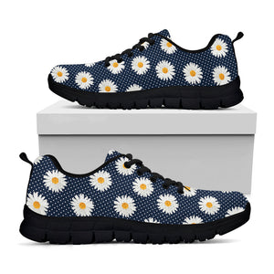 Polka Dot Daisy Floral Pattern Print Black Running Shoes