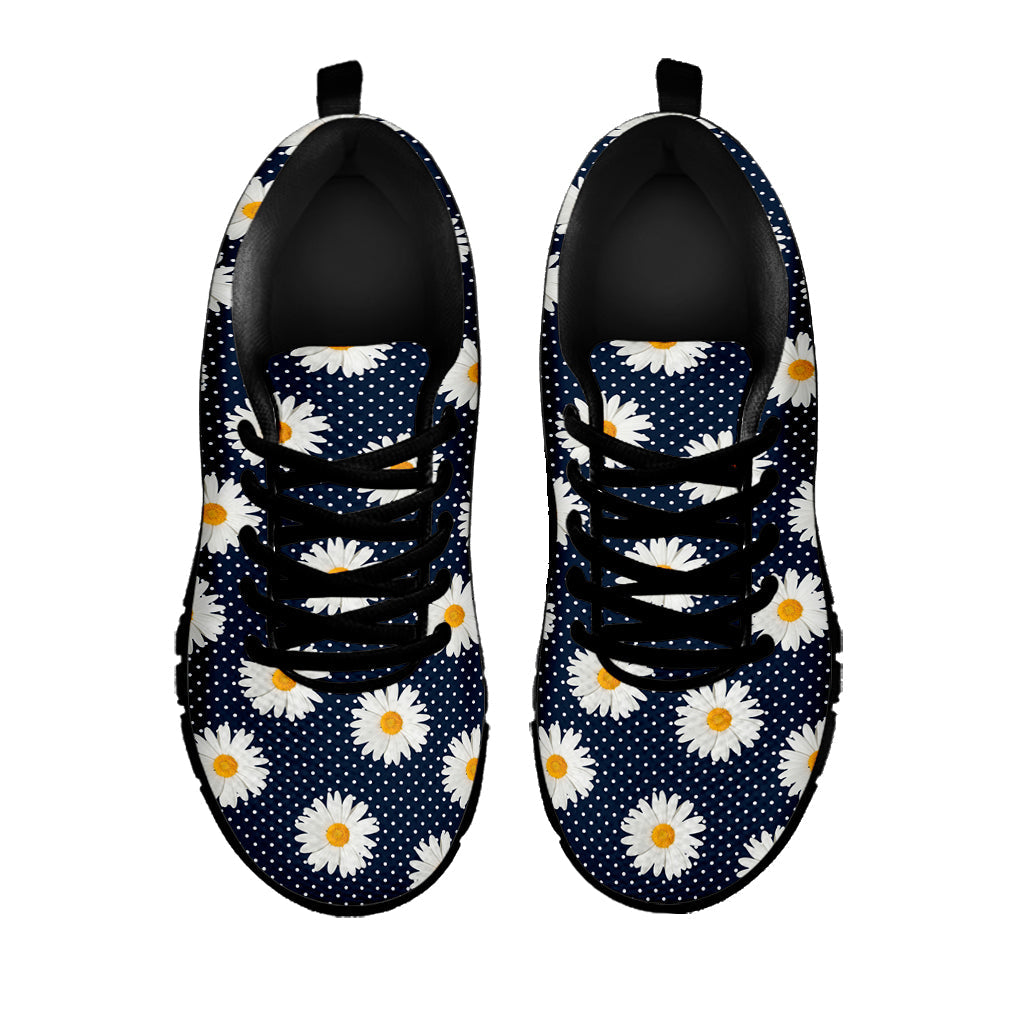 Polka Dot Daisy Floral Pattern Print Black Running Shoes