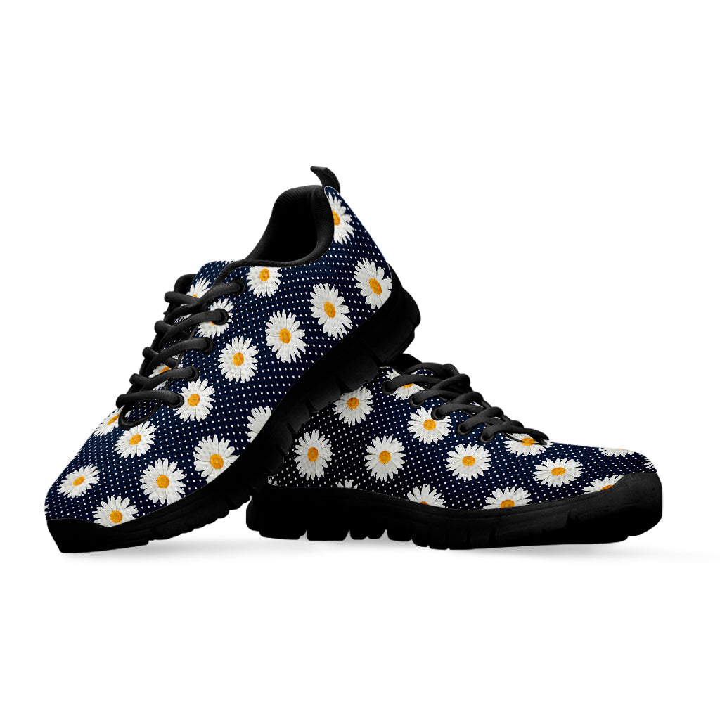 Polka Dot Daisy Floral Pattern Print Black Running Shoes