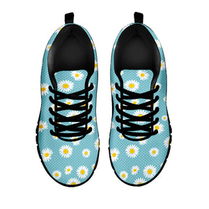 Polka Dot Daisy Flower Pattern Print Black Running Shoes