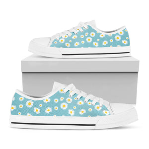 Polka Dot Daisy Flower Pattern Print White Low Top Sneakers