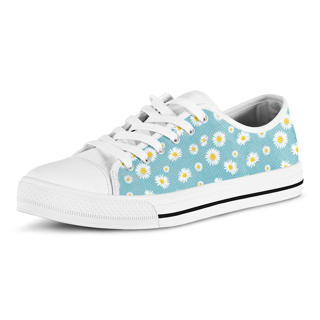 Polka Dot Daisy Flower Pattern Print White Low Top Sneakers