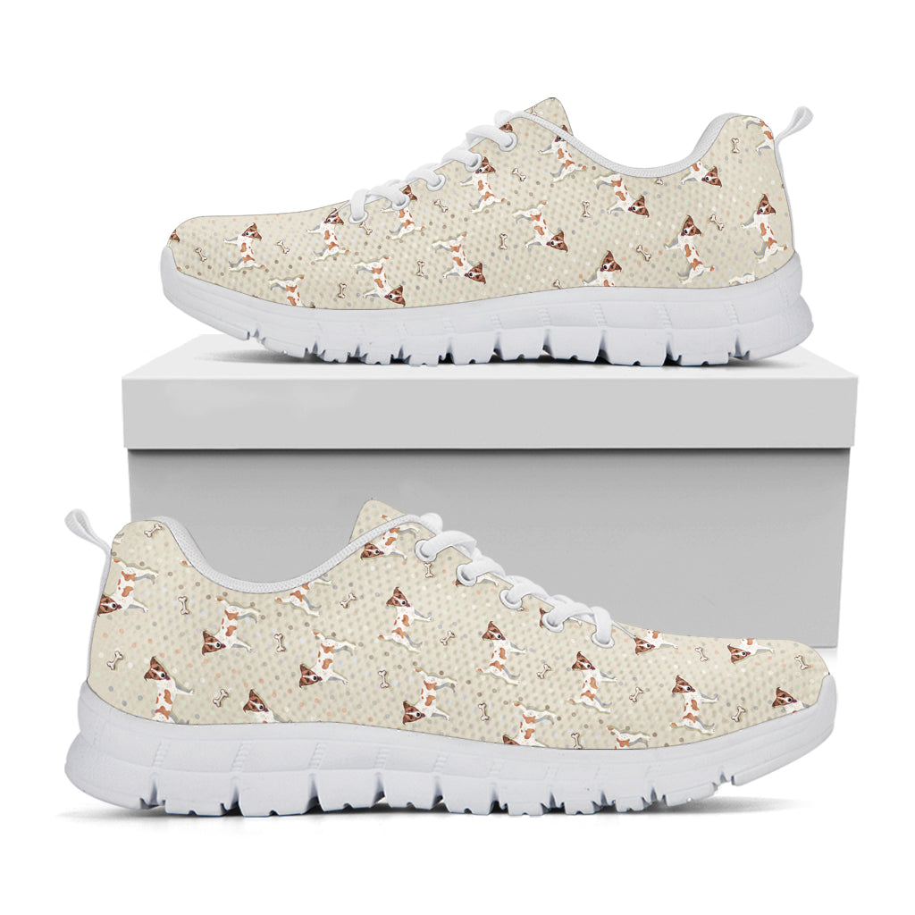 Polka Dot Jack Russell Terrier Print White Running Shoes