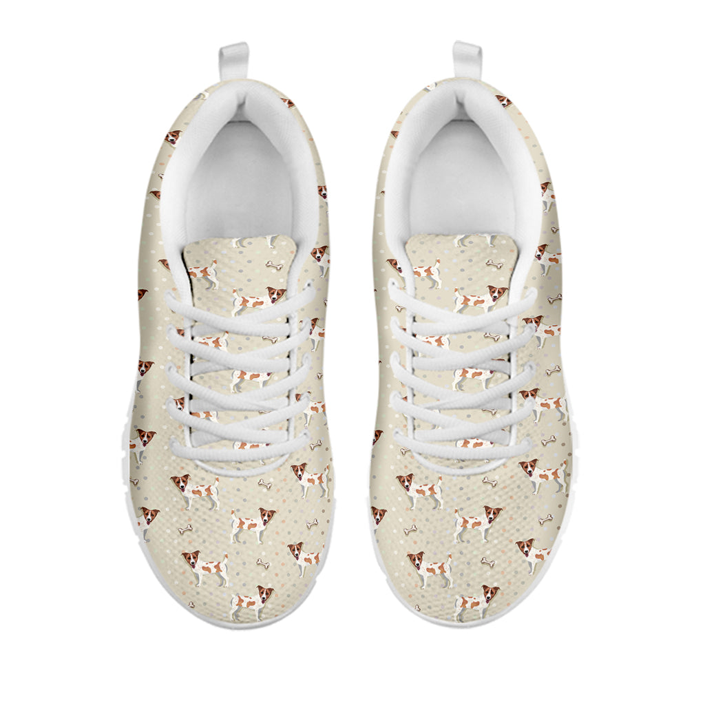 Polka Dot Jack Russell Terrier Print White Running Shoes