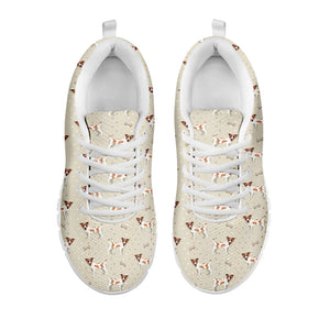 Polka Dot Jack Russell Terrier Print White Running Shoes